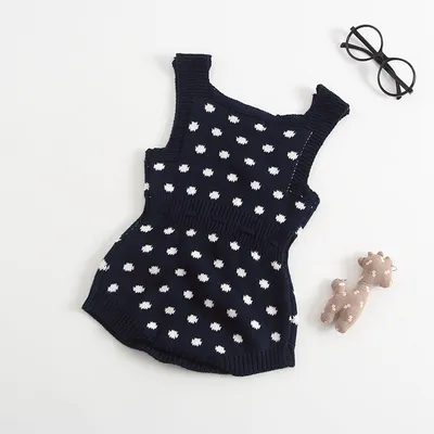 Knitted Polka Dot Jacquard One-Piece Baby Outing Clothes