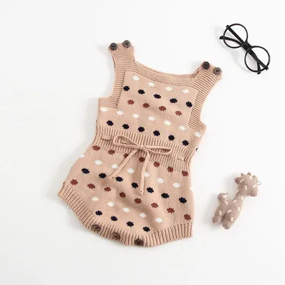 Knitted Polka Dot Jacquard One-Piece Baby Outing Clothes