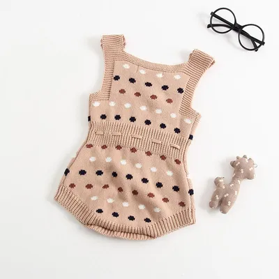 Knitted Polka Dot Jacquard One-Piece Baby Outing Clothes
