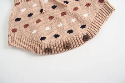 Knitted Polka Dot Jacquard One-Piece Baby Outing Clothes