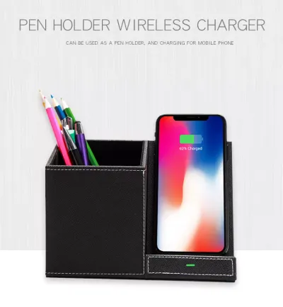 Leather Pen Holder Wireless Charger Wireless Phone Charger And Pen Holder Fast Charging Phone