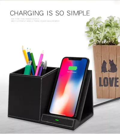 Leather Pen Holder Wireless Charger Wireless Phone Charger And Pen Holder Fast Charging Phone