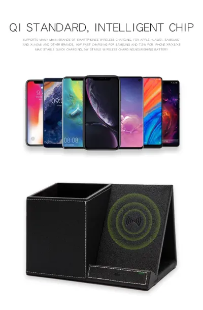Leather Pen Holder Wireless Charger Wireless Phone Charger And Pen Holder Fast Charging Phone