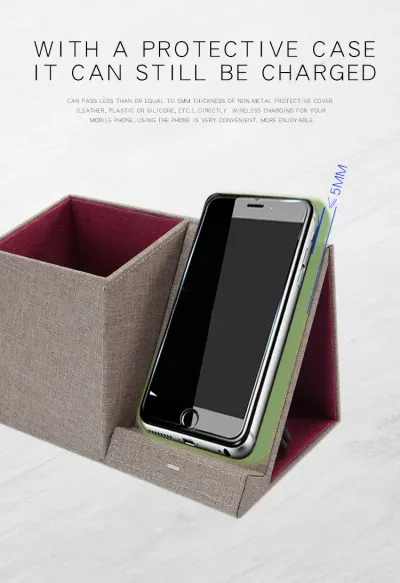 Leather Pen Holder Wireless Charger Wireless Phone Charger And Pen Holder Fast Charging Phone
