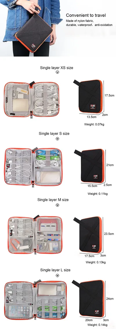 Compatible with Apple, BUBM Travel Universal Cable Organizer Electronics Accessories Cases Gadget Bag For USB, Phone, Charger and Cable, Fit for ipad