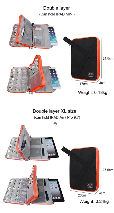 Compatible with Apple, BUBM Travel Universal Cable Organizer Electronics Accessories Cases Gadget Bag For USB, Phone, Charger and Cable, Fit for ipad