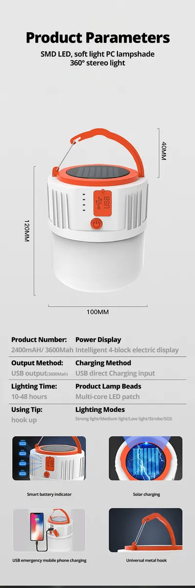 Outdoor LED solar rechargeable lamp