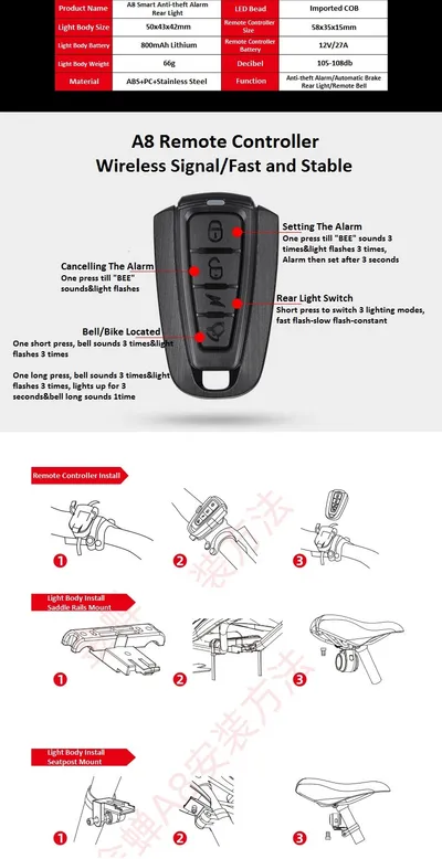 USB charging led warning tail light