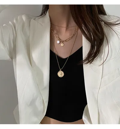 Baroque shaped pearl stacking necklace women