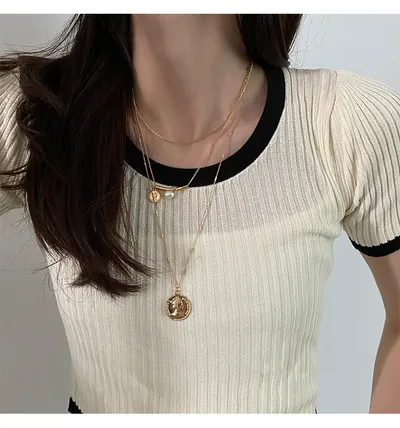 Baroque shaped pearl stacking necklace women