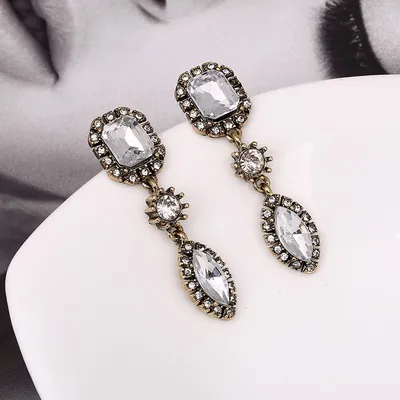 Luxury Alloy Inlaid Gemstone Earrings Women
