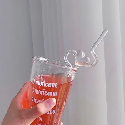 Love Heart Glass Straw Reusable High Borosilicate Glass Drinking Straws Bubble Tea Straws For Cocktails Bar Accessories Kitchen Gadgets