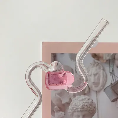 Love Heart Glass Straw Reusable High Borosilicate Glass Drinking Straws Bubble Tea Straws For Cocktails Bar Accessories Kitchen Gadgets