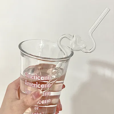 Love Heart Glass Straw Reusable High Borosilicate Glass Drinking Straws Bubble Tea Straws For Cocktails Bar Accessories Kitchen Gadgets