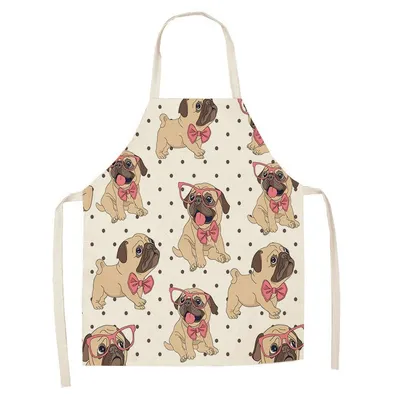 Cartoon Cute Dog Printed Cotton And Linen Apron Kitchen Home Cleaning Parent-child Sleeveless Coverall Generation Hair