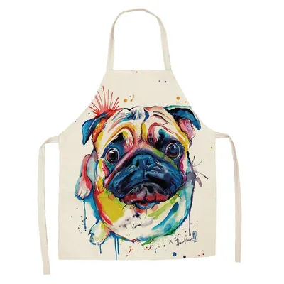 Cartoon Cute Dog Printed Cotton And Linen Apron Kitchen Home Cleaning Parent-child Sleeveless Coverall Generation Hair