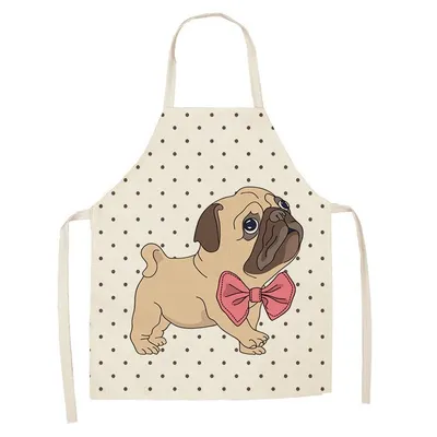 Cartoon Cute Dog Printed Cotton And Linen Apron Kitchen Home Cleaning Parent-child Sleeveless Coverall Generation Hair