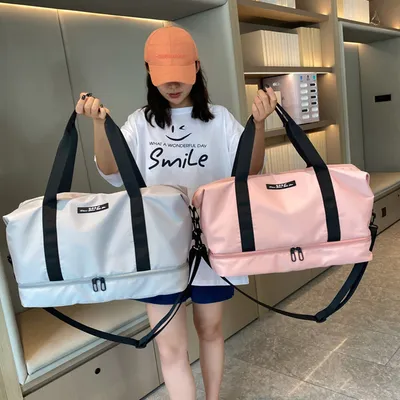 Large Capacity Travel Duffle Bag With Shoes Compartment Portable Sports Gym Fitness Waterfproof Shoulder Bag Weekender Overnight Handbag Women