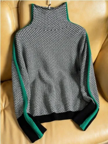 Loose Contrast Color Sleeve Full Imitation Wool Turtleneck Female Autumn And Winter