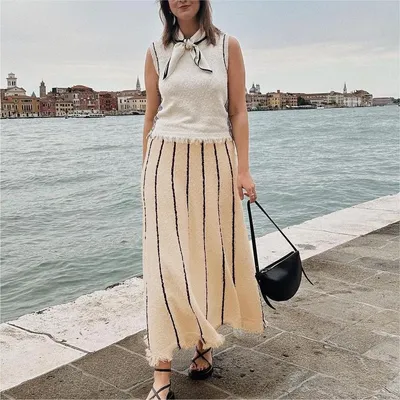 Women's Striped Tassel Knitted Skirt