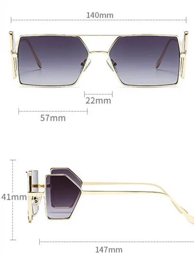 Male And Female Personality Metal Side Blocking Lens Square Sunglasses
