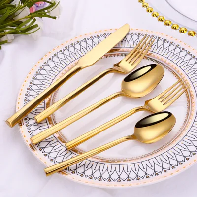 Stainless Steel Knife Fork And Spoon Set Hexagonal Forging