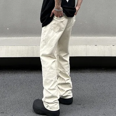 High Street Apricot Jeans Men's Straight Loose All-match Skinny Jeans