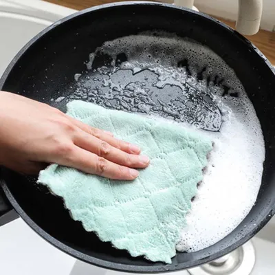 Printed Two-color Double-sided Absorbent Dish Cloth Non-stick Oil Hand Towel Thickening Wipe Tablecloth Kitchen Rag