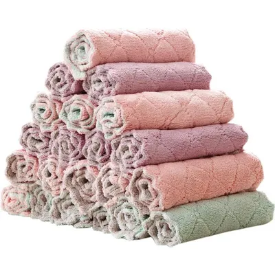 Printed Two-color Double-sided Absorbent Dish Cloth Non-stick Oil Hand Towel Thickening Wipe Tablecloth Kitchen Rag