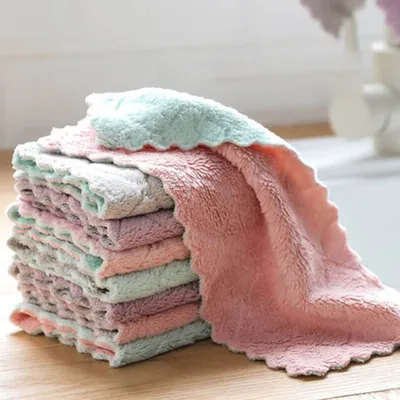 Printed Two-color Double-sided Absorbent Dish Cloth Non-stick Oil Hand Towel Thickening Wipe Tablecloth Kitchen Rag