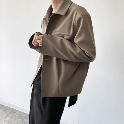 Simple Cold Style Short Jacket Polo Collar Solid Color High-grade Jacket
