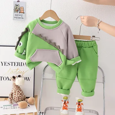 Baby Fleece-lined Children's Printing Sports Sweater Suit