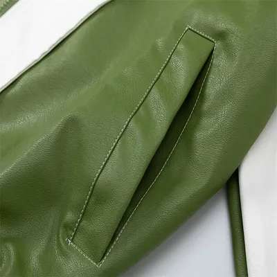 Gradient Baseball Uniform Avocado Green College Style Retro Couple Coat