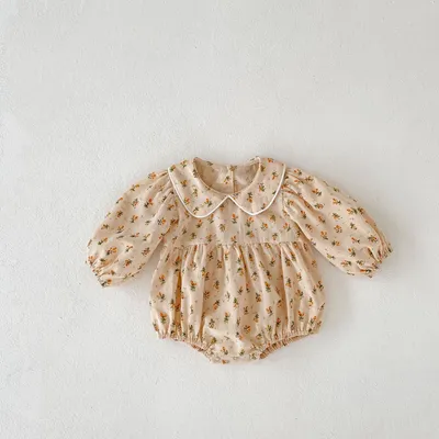 Baby Girl Doll Collar Floral Long-sleeved Triangle Romper