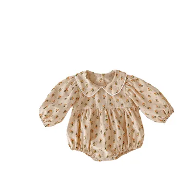 Baby Girl Doll Collar Floral Long-sleeved Triangle Romper