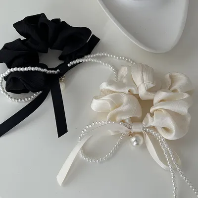 Pearl Bow Pleated High-grade French Style Temperament Lady Hair Ring