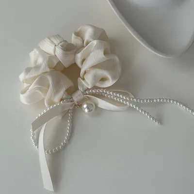 Pearl Bow Pleated High-grade French Style Temperament Lady Hair Ring