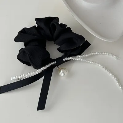 Pearl Bow Pleated High-grade French Style Temperament Lady Hair Ring