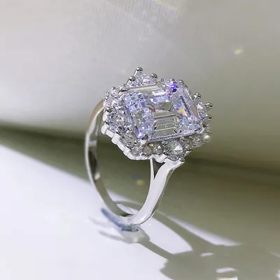 S925 Sterling Silver Rectangular Chamfering Car Flat Ring