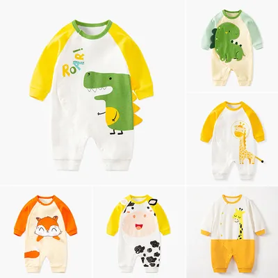 Baby Cartoon Crawling Clothing Cotton Long-sleeved Breasted Romper
