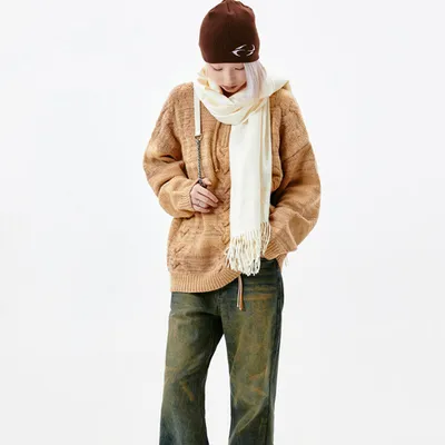 Retro Half Zipper Hooded Sweater Women