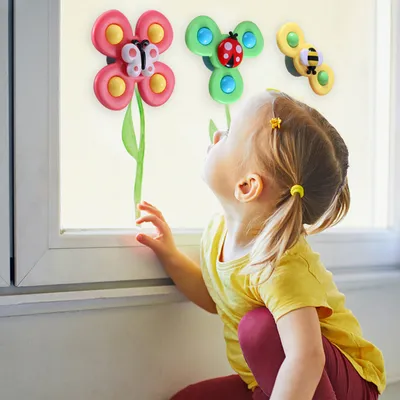 Kids Gyro Insect Sucker Spinner Rattle Bathroom Bath Toys Table Dinner Appease Toys for Baby Toddlers