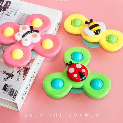 Kids Gyro Insect Sucker Spinner Rattle Bathroom Bath Toys Table Dinner Appease Toys for Baby Toddlers