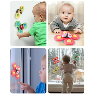 Kids Gyro Insect Sucker Spinner Rattle Bathroom Bath Toys Table Dinner Appease Toys for Baby Toddlers