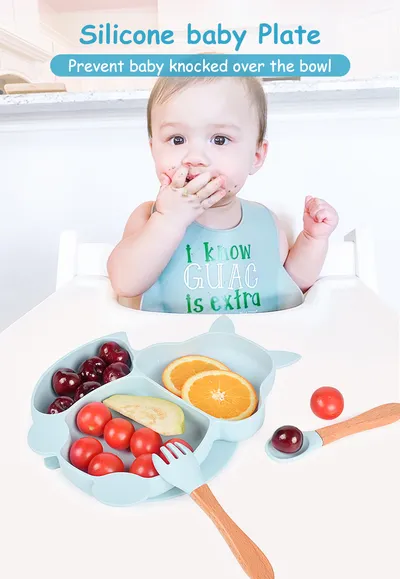 Silicone Squirrel Tableware Baby Silicone Food Supplement Set Baby Spork Integrated Silicone Plate Suit