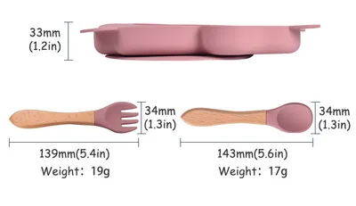 Silicone Squirrel Tableware Baby Silicone Food Supplement Set Baby Spork Integrated Silicone Plate Suit