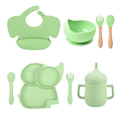 Silicone Squirrel Tableware Baby Silicone Food Supplement Set Baby Spork Integrated Silicone Plate Suit