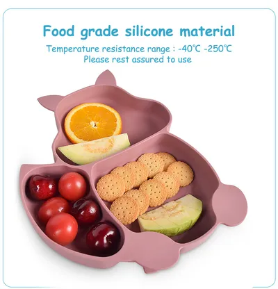 Silicone Squirrel Tableware Baby Silicone Food Supplement Set Baby Spork Integrated Silicone Plate Suit