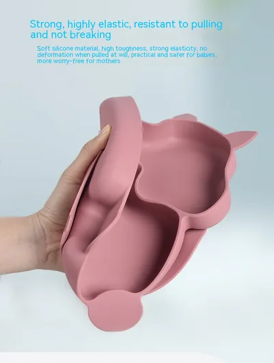 Silicone Squirrel Tableware Baby Silicone Food Supplement Set Baby Spork Integrated Silicone Plate Suit