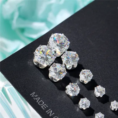 Zircon Stud Earrings Women Drill 12pcs